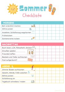 Sommer Checkliste Routine Kinder